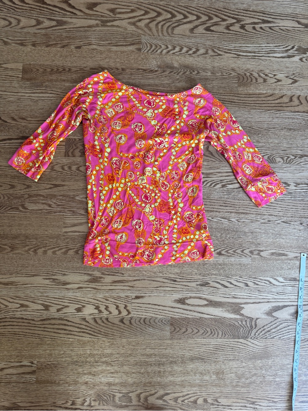 Lilly Pulitzer Pink, Orange and Yellow Printed Boatneck Top. Size XS